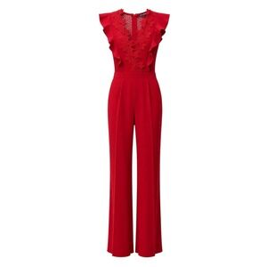 Fashion Nova Jumpsuit Womens Small Red Lace Ruffle Wide Leg JP11382